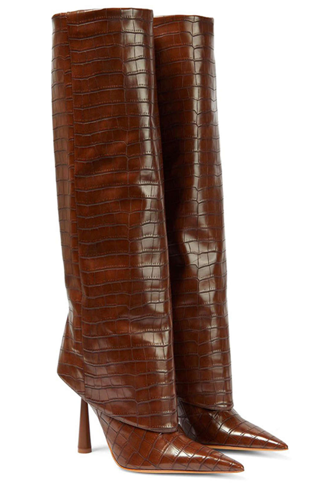 Botas Altas de Tacón con Efecto Cocodrilo para Mujer – Punta Afilada
