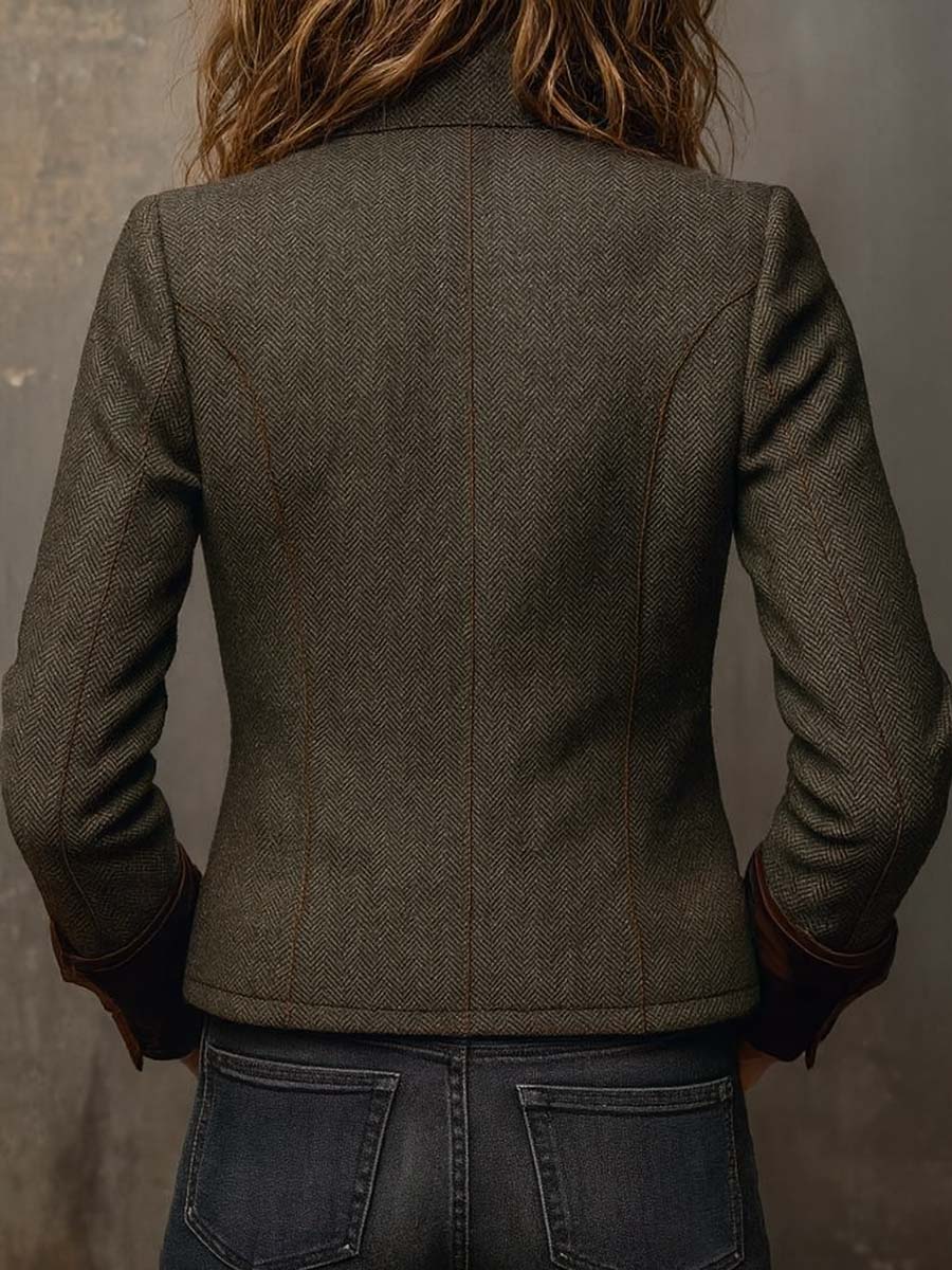 Blazer de Sarga con Ribete en Contraste para Mujer – Verde Oliva