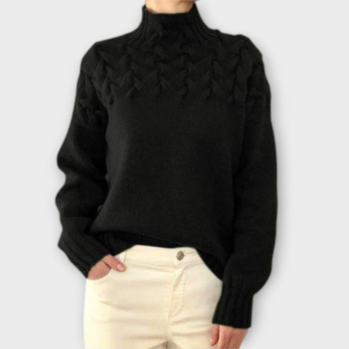 Jersey de Punto Trenzado para Mujer – Negro