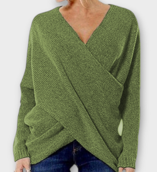 Jersey Cruzado con Escote en V para Mujer – Verde