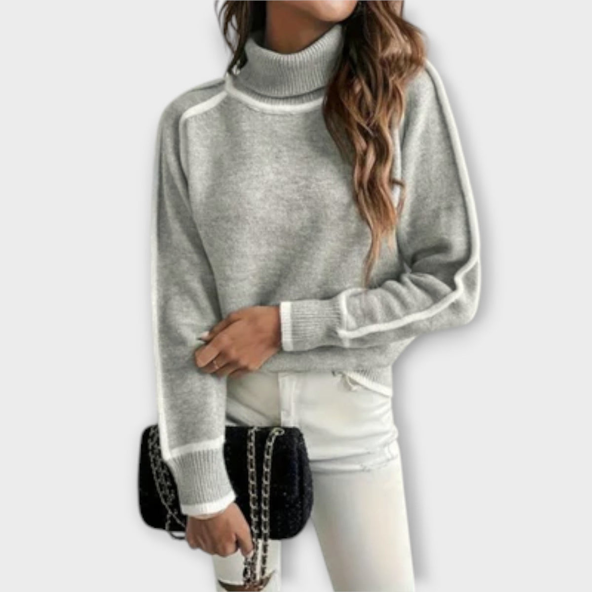 Jersey de Cuello Alto Casual para Mujer – Gris