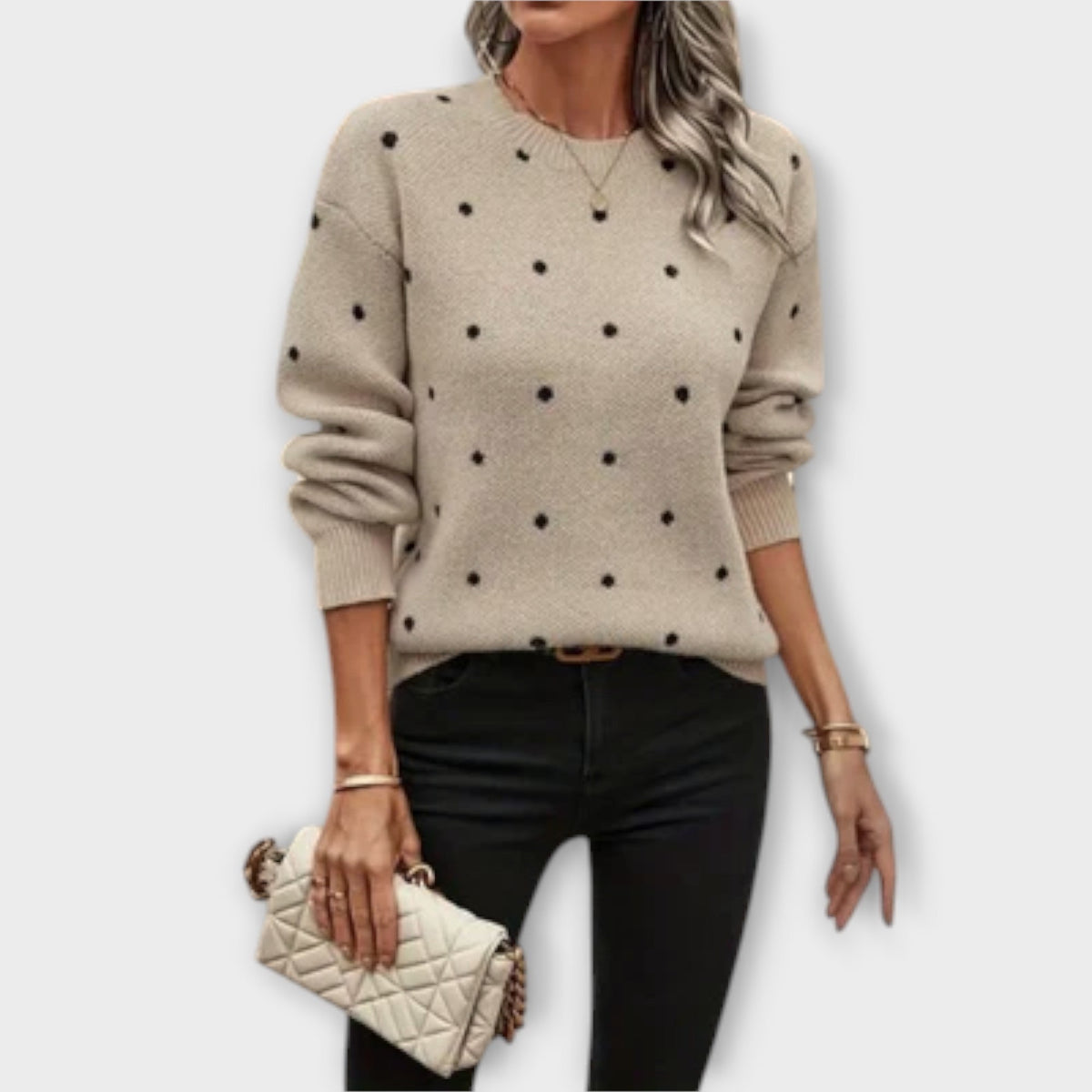 Jersey con Estampado de Lunares para Mujer – Beige