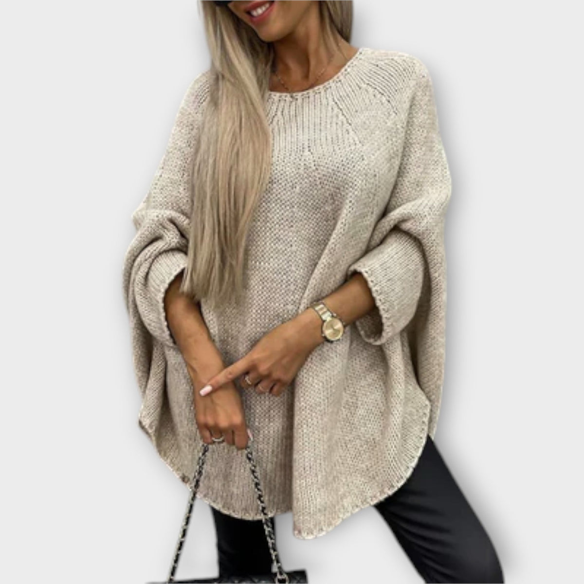Jersey de Cuello Redondo con Trenzas para Mujer – Beige
