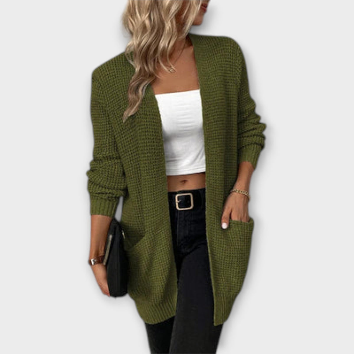 Cárdigan Largo Casual para Mujer – Negro