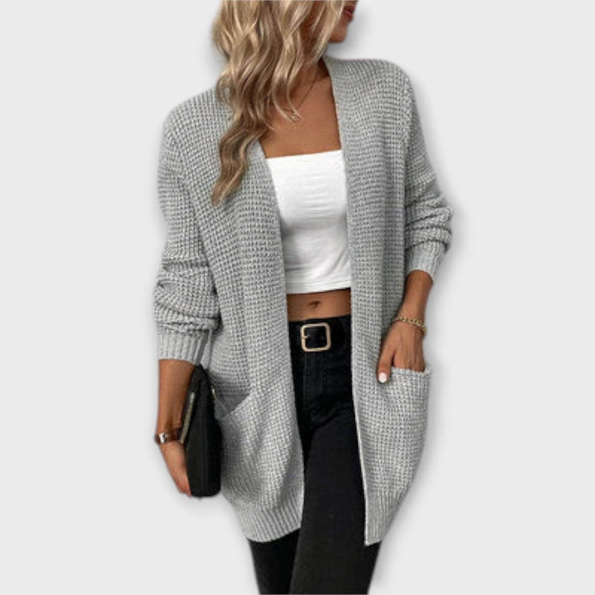 Cárdigan Largo Casual para Mujer – Negro