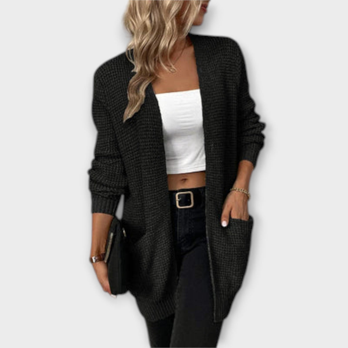Cárdigan Largo Casual para Mujer – Negro