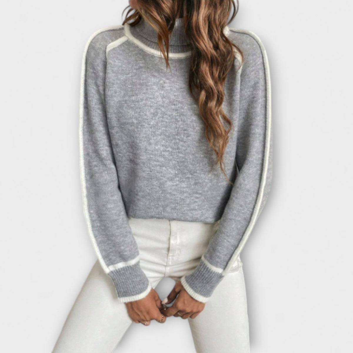 Jersey de Cuello Alto Casual para Mujer – Gris