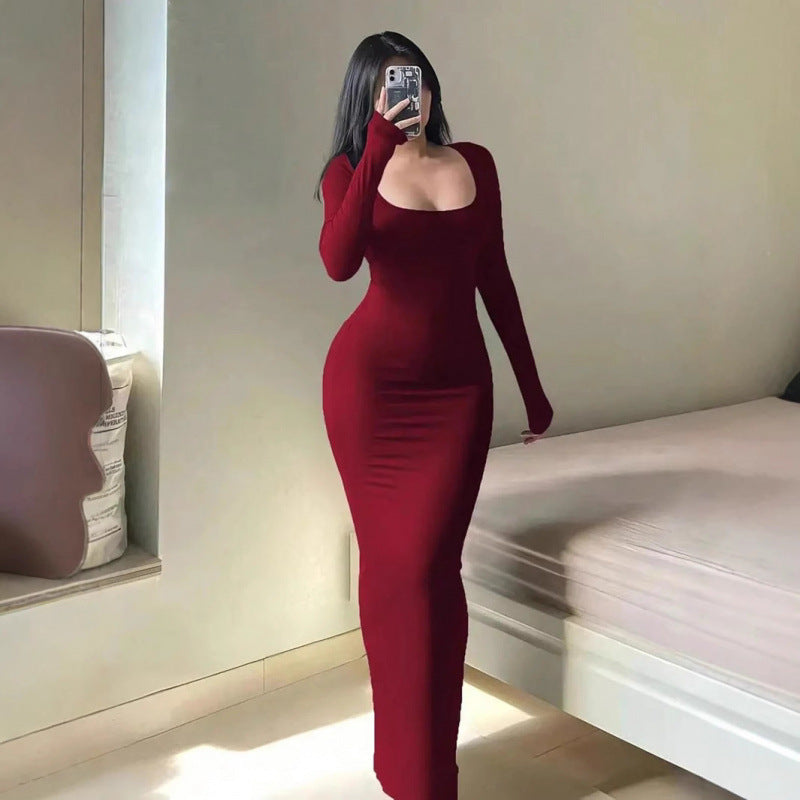 Vestido Largo Sirena para Mujer – Escote Cuadrado y Manga Larga