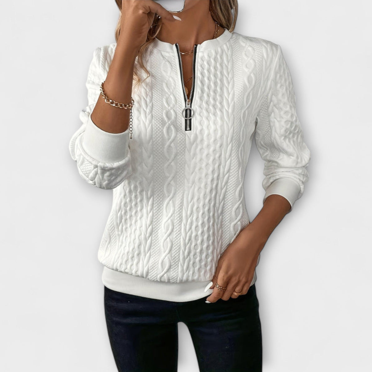 Jersey de Punto con Relieve para Mujer – Blanco
