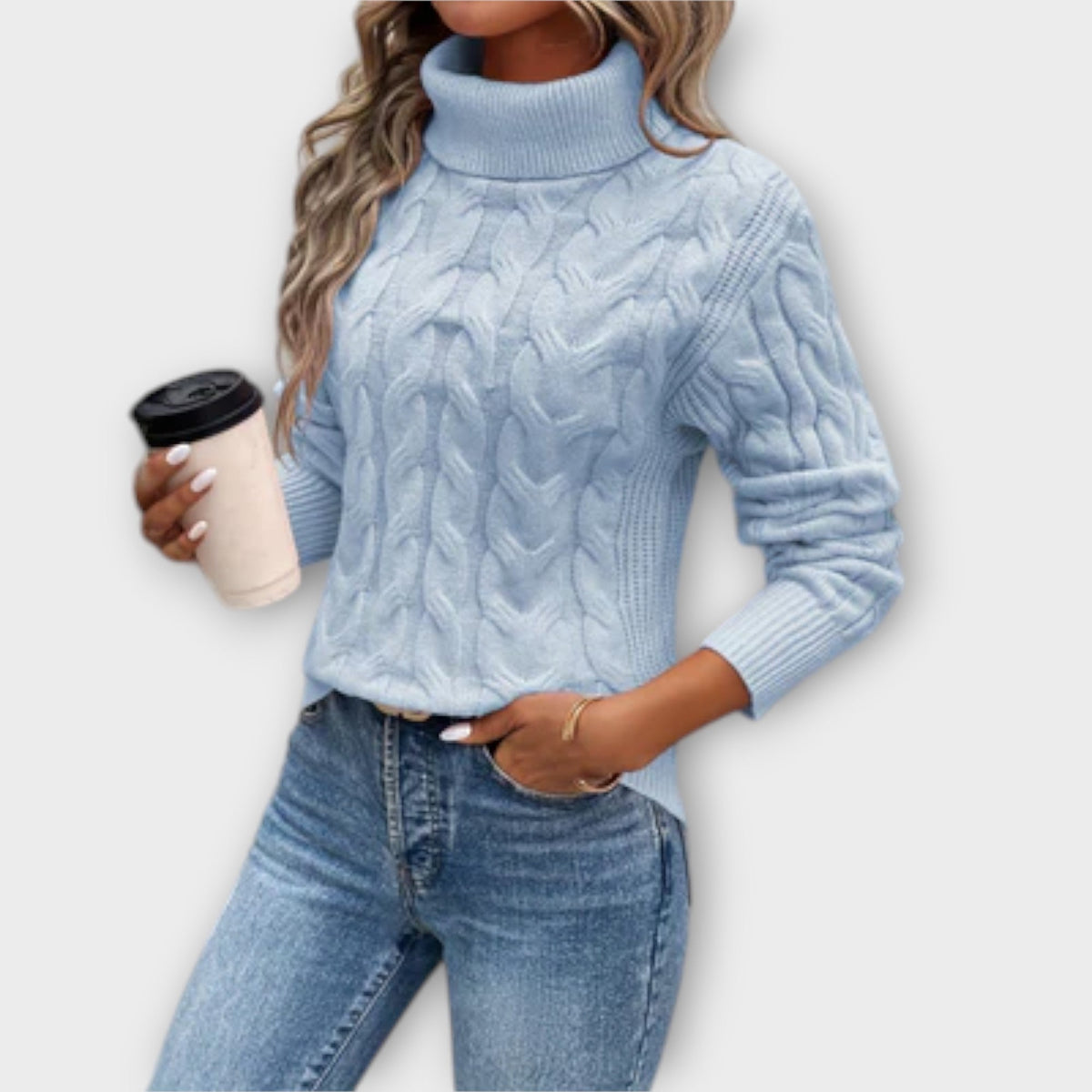 Jersey de Cuello Alto con Trenzas para Mujer – Rosa