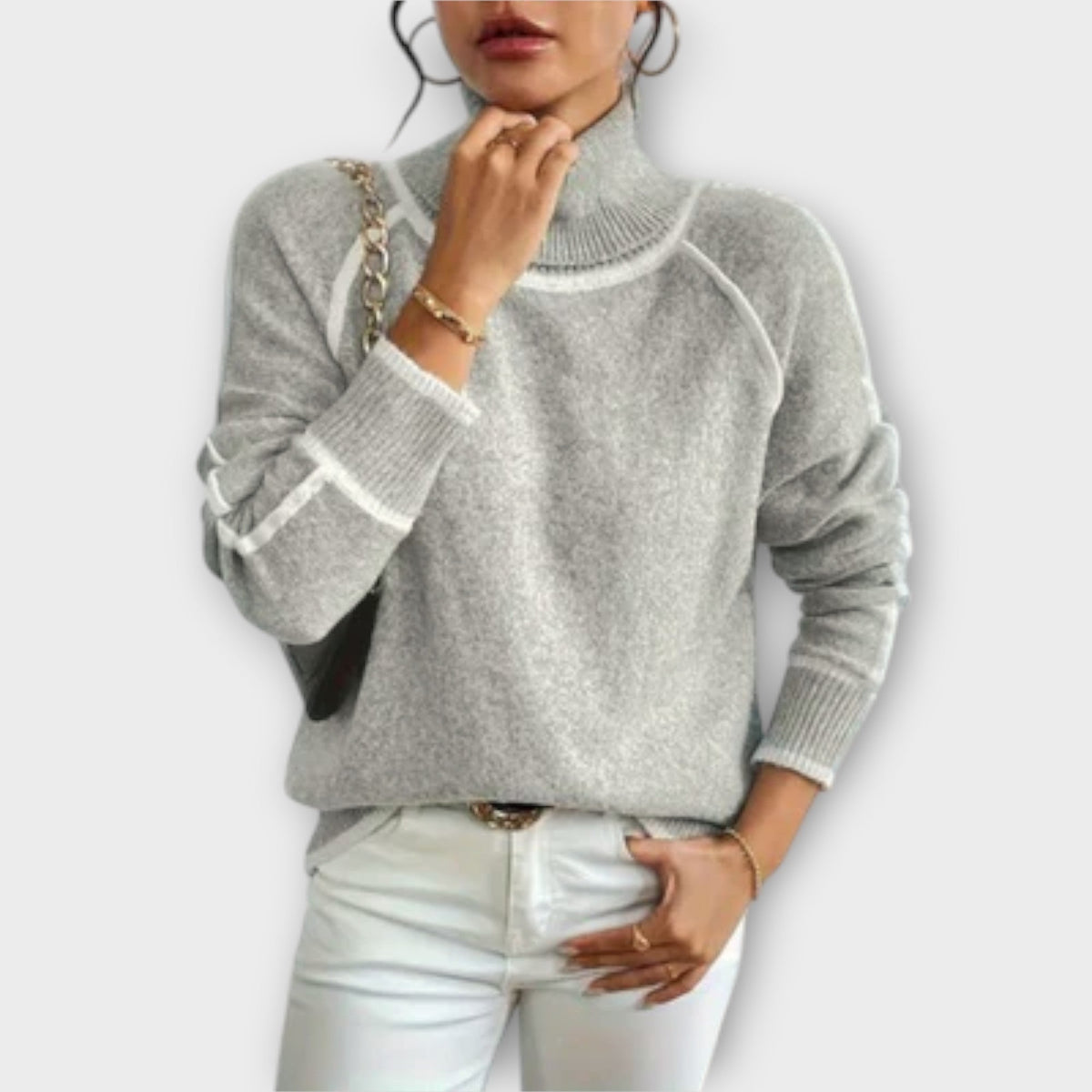Jersey de Cuello Alto Casual para Mujer – Gris