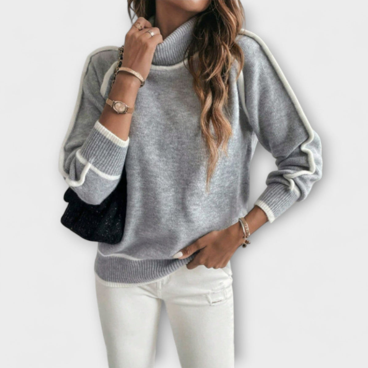 Jersey de Cuello Alto Casual para Mujer – Gris