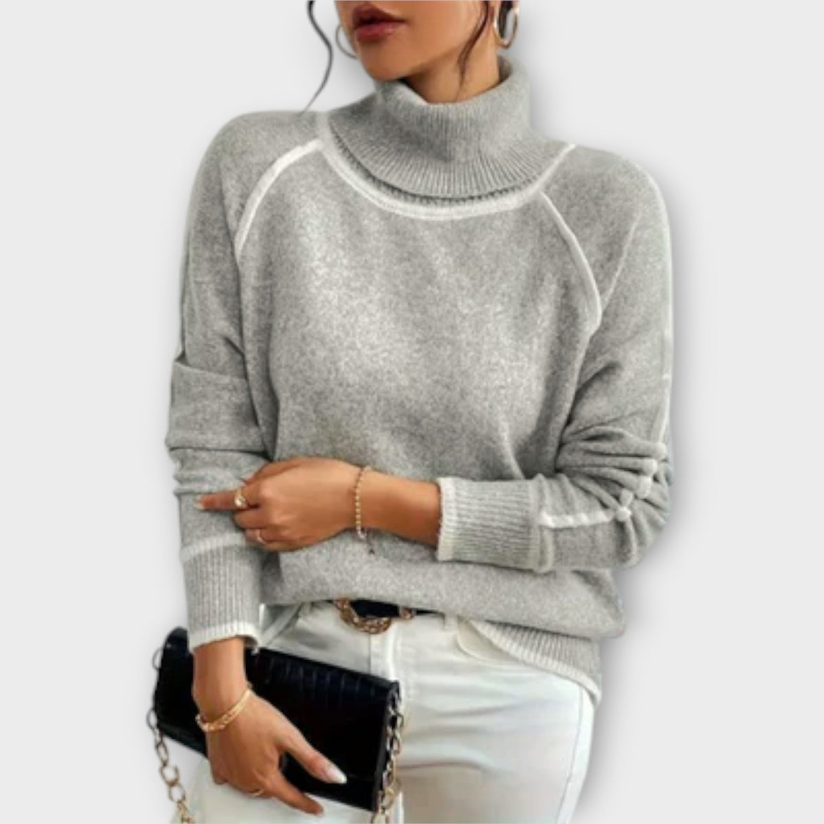 Jersey de Cuello Alto Casual para Mujer – Gris