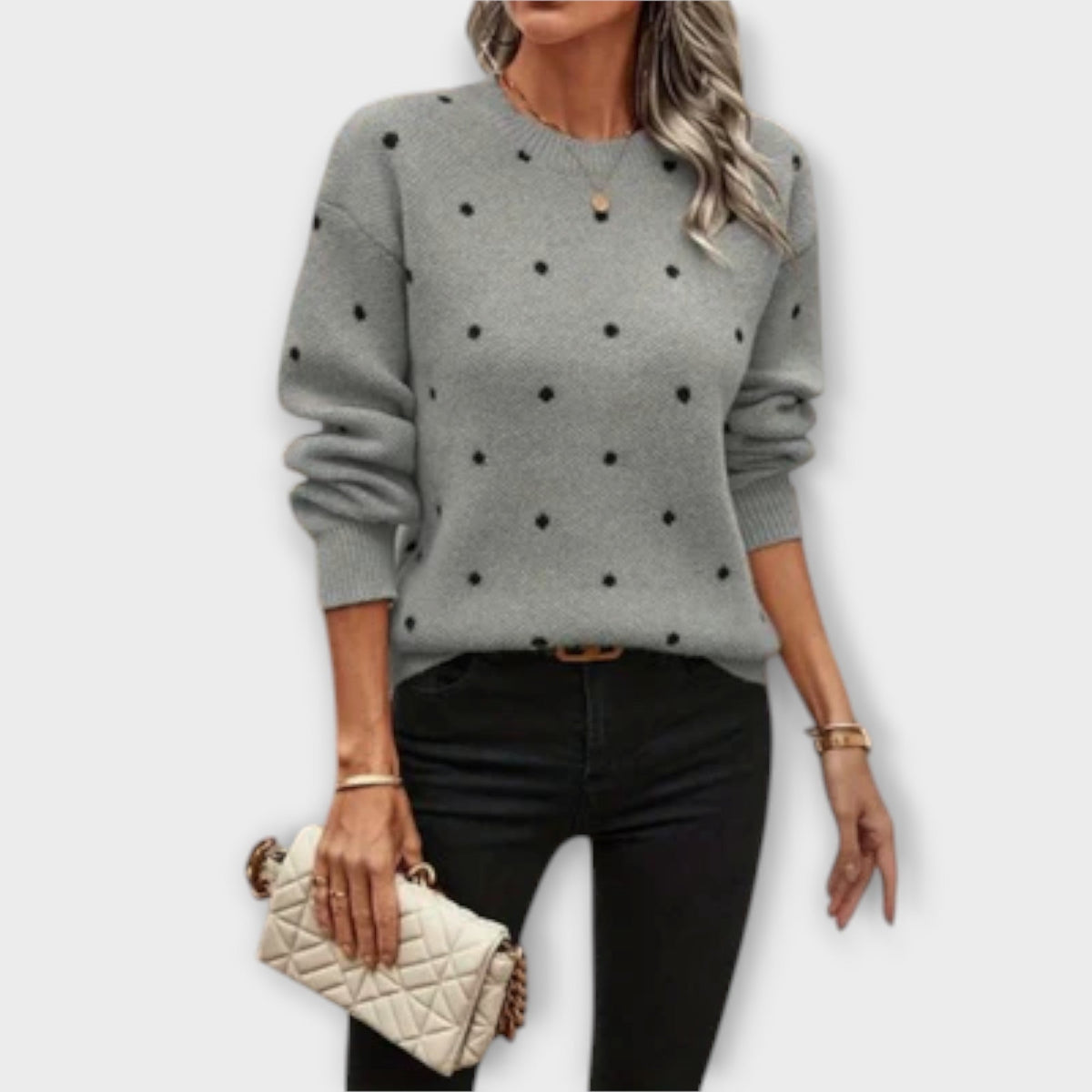 Jersey con Estampado de Lunares para Mujer – Beige