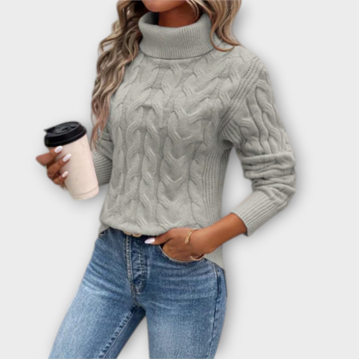 Jersey de Cuello Alto con Trenzas para Mujer – Rosa