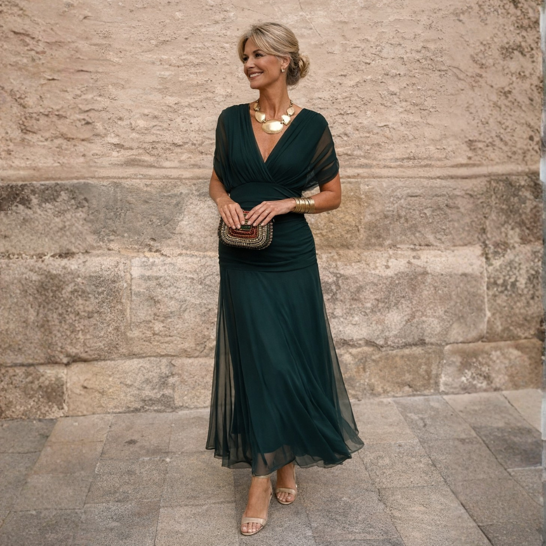 Vestido Maxi de Hombros Descubiertos para Mujer – Verde Oscuro