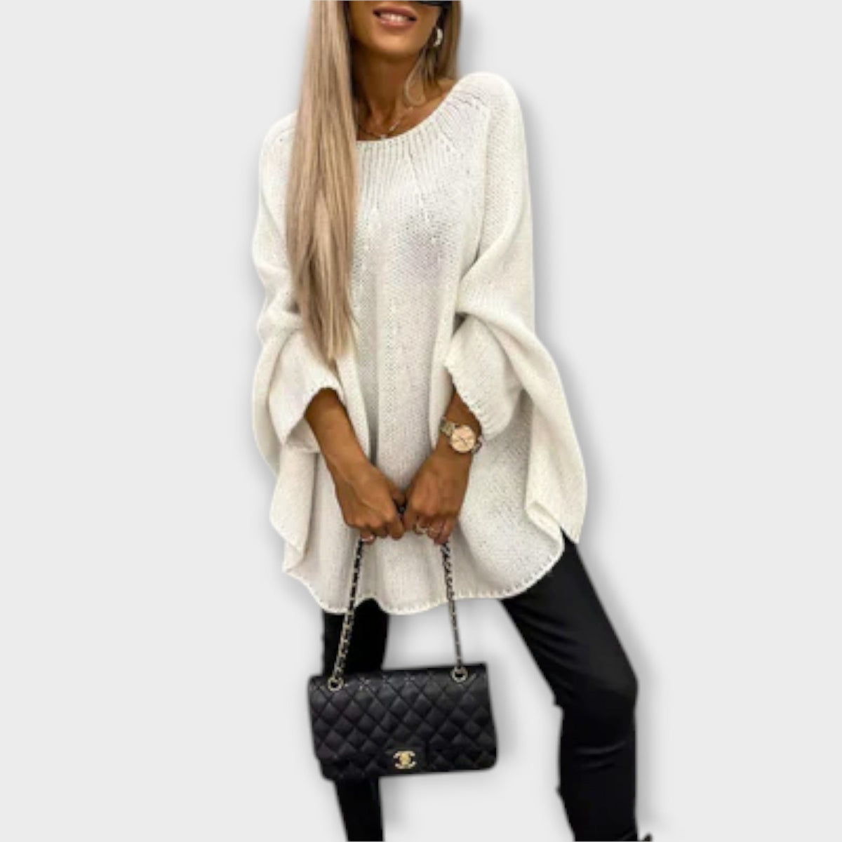 Jersey de Cuello Redondo con Trenzas para Mujer – Beige