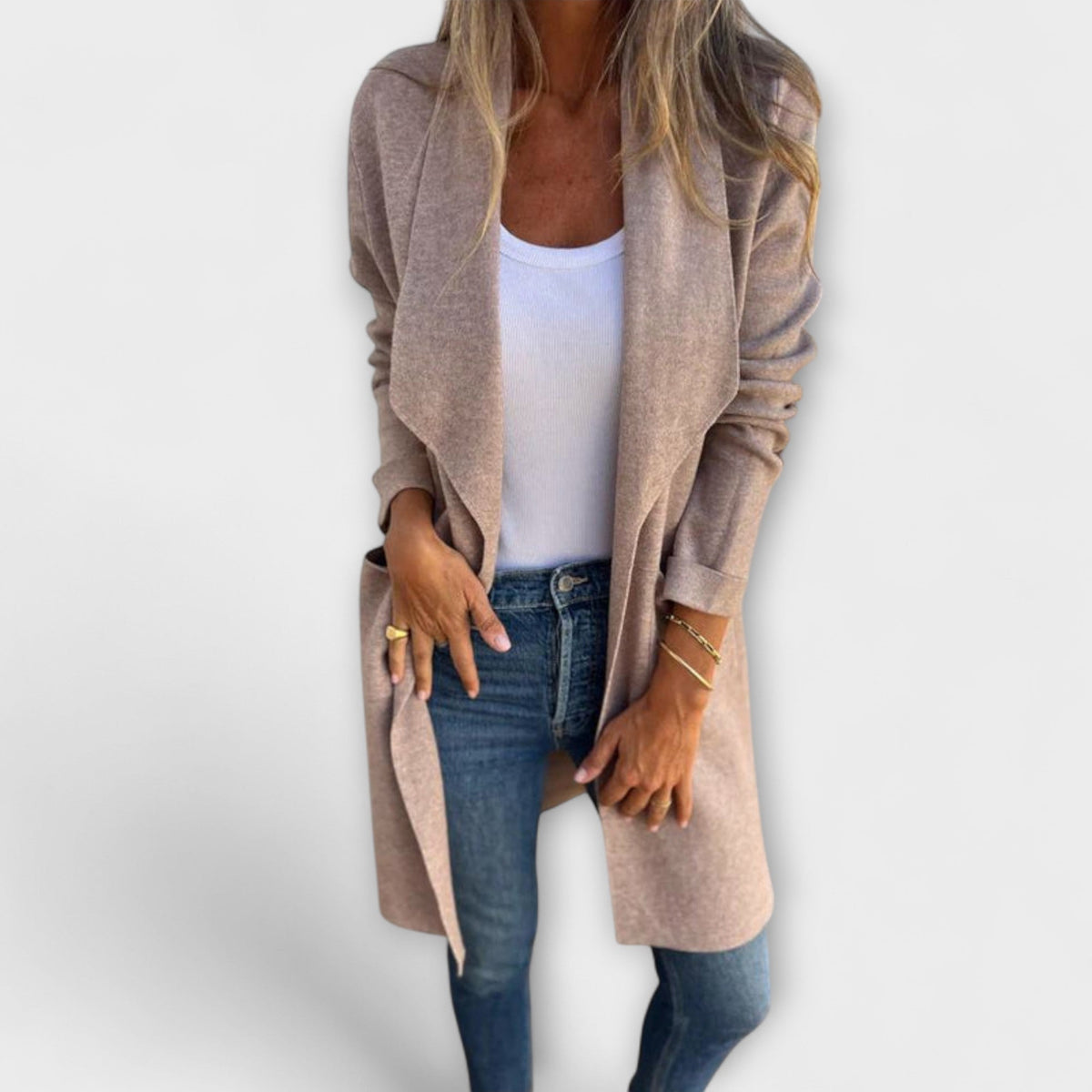 Cárdigan Largo Elegante para Mujer – Gris