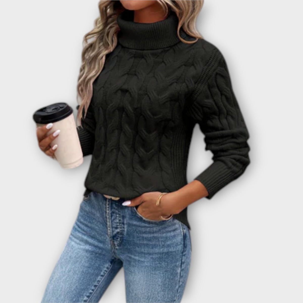 Jersey de Cuello Alto con Trenzas para Mujer – Rosa