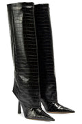 Botas Altas de Tacón con Efecto Cocodrilo para Mujer – Punta Afilada