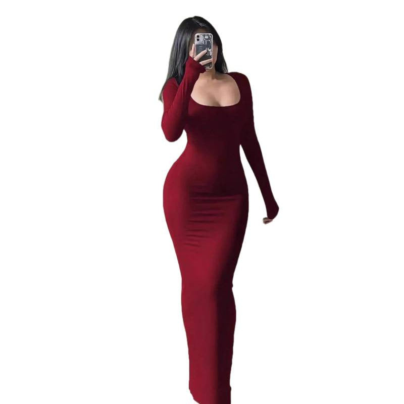 Vestido Largo Sirena para Mujer – Escote Cuadrado y Manga Larga