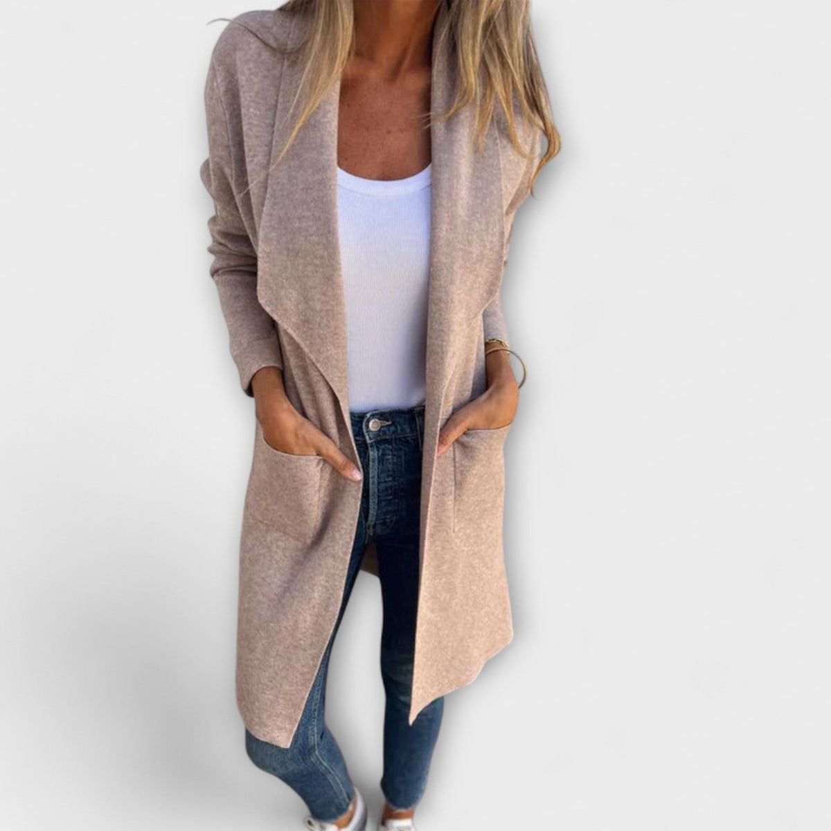 Cárdigan Largo Elegante para Mujer – Gris