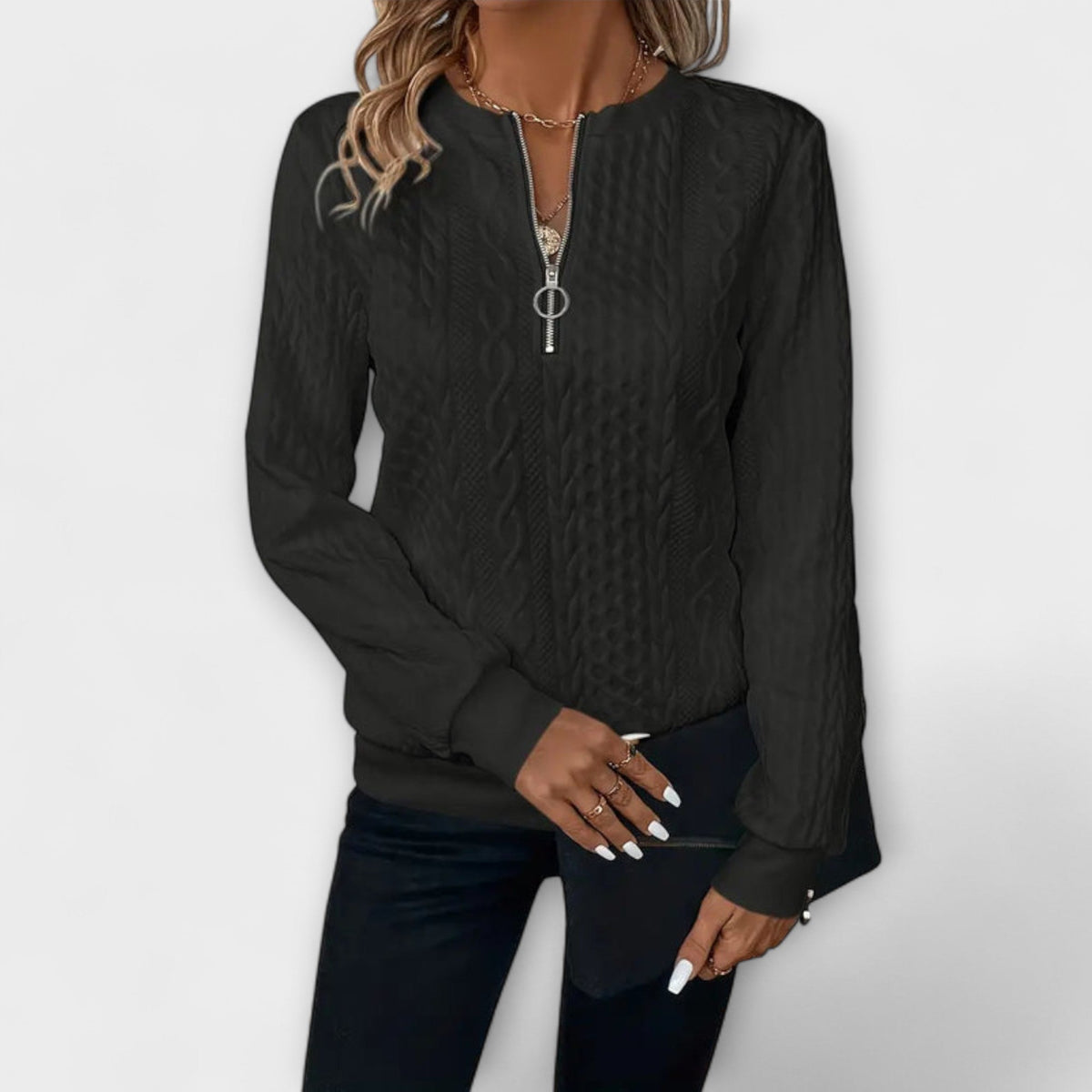 Jersey de Punto con Relieve para Mujer – Blanco