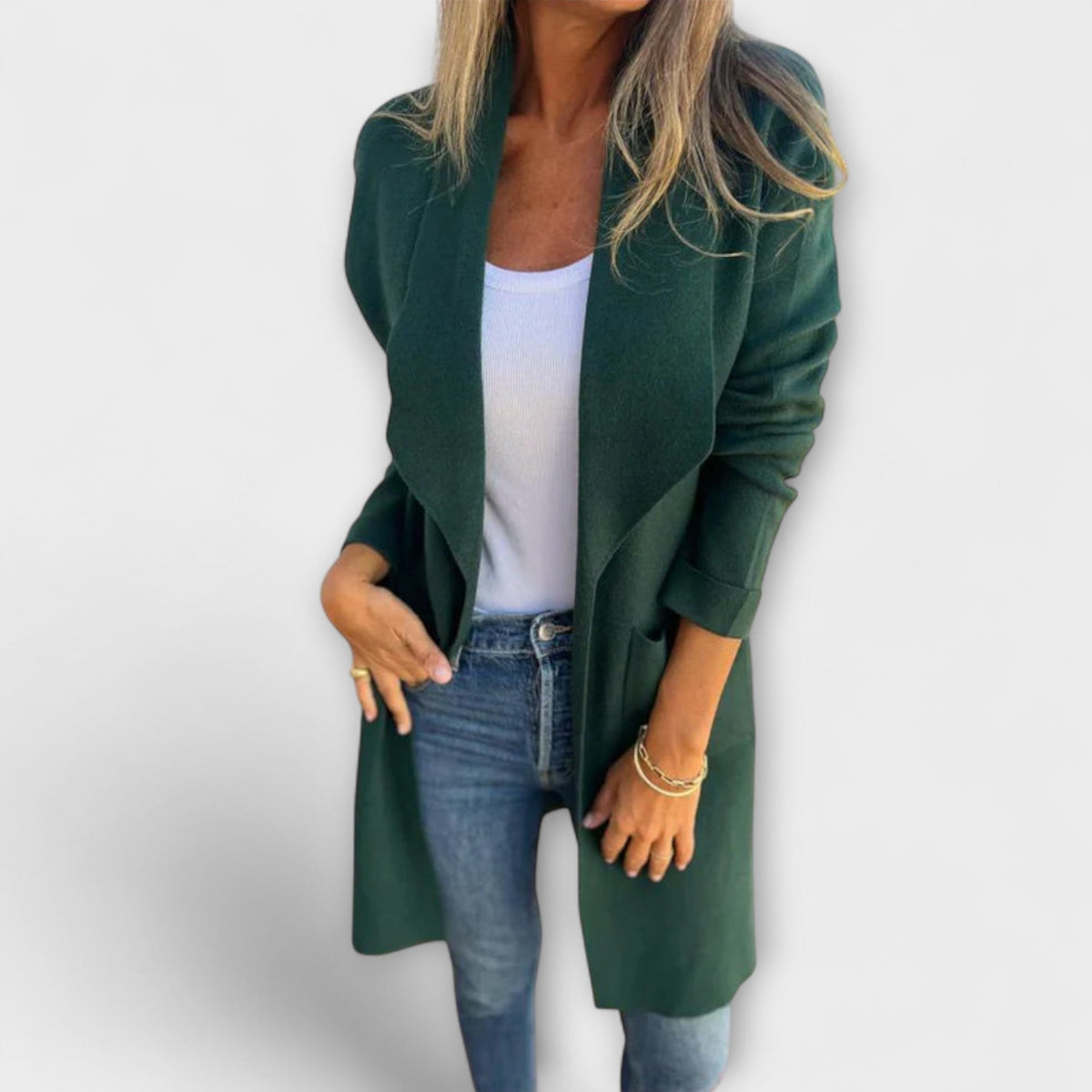 Cárdigan Largo Elegante para Mujer – Gris