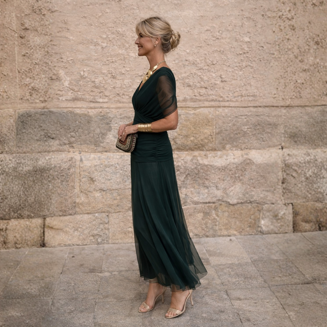 Vestido Maxi de Hombros Descubiertos para Mujer – Verde Oscuro