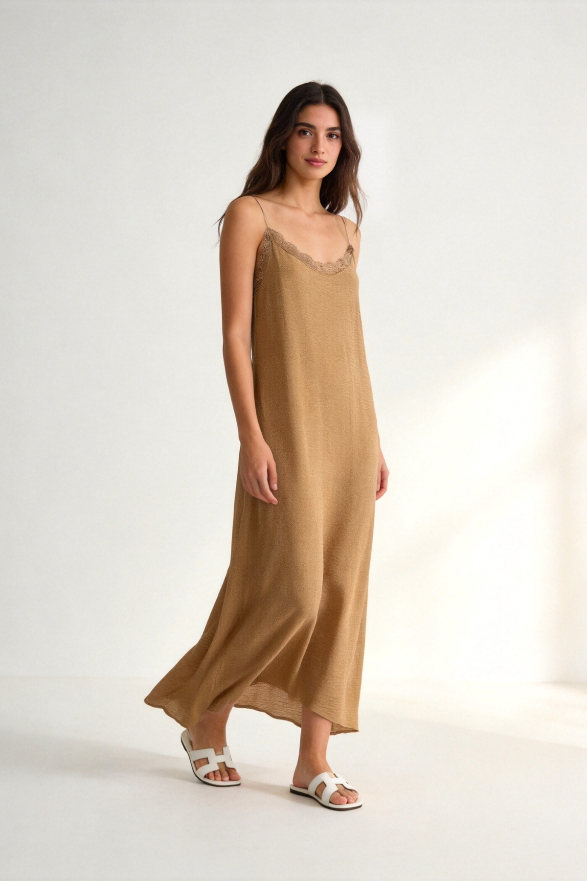 Vestido Lencero de Gasa para Mujer – Marrón