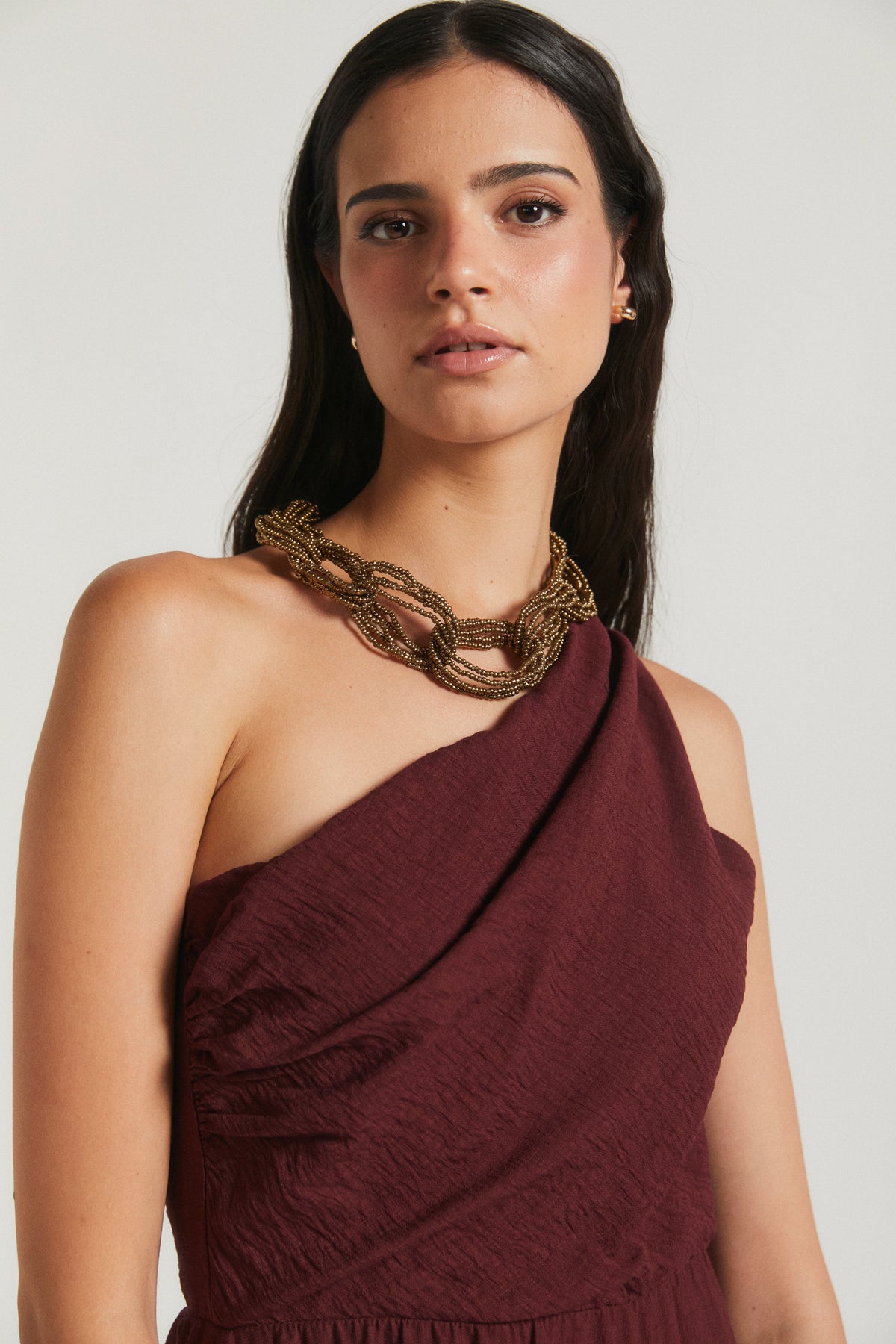 Collar Largo de Cuentas con Eslabones para Mujer – Bronce