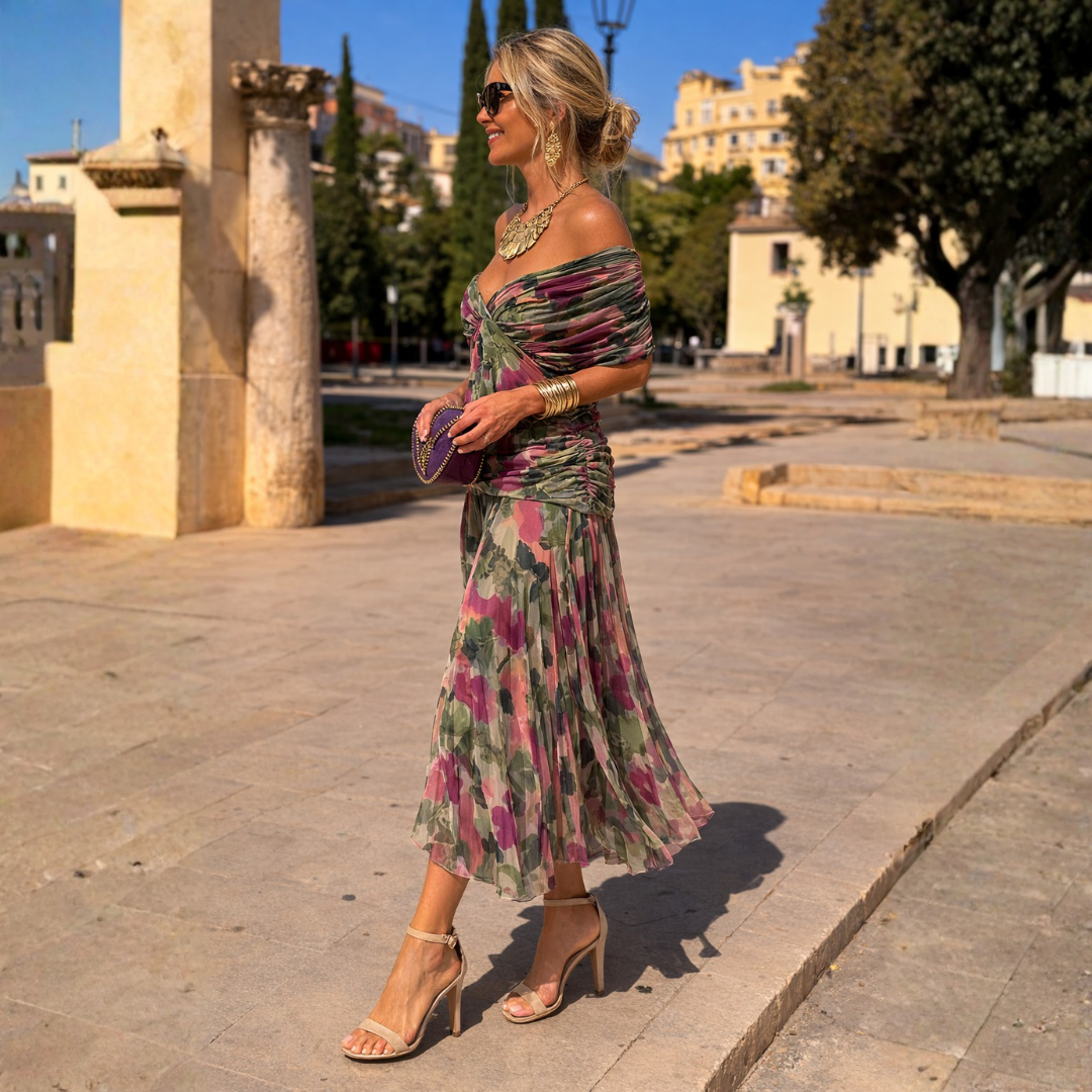 Vestido Maxi de Hombros Descubiertos para Mujer – Verde Oscuro