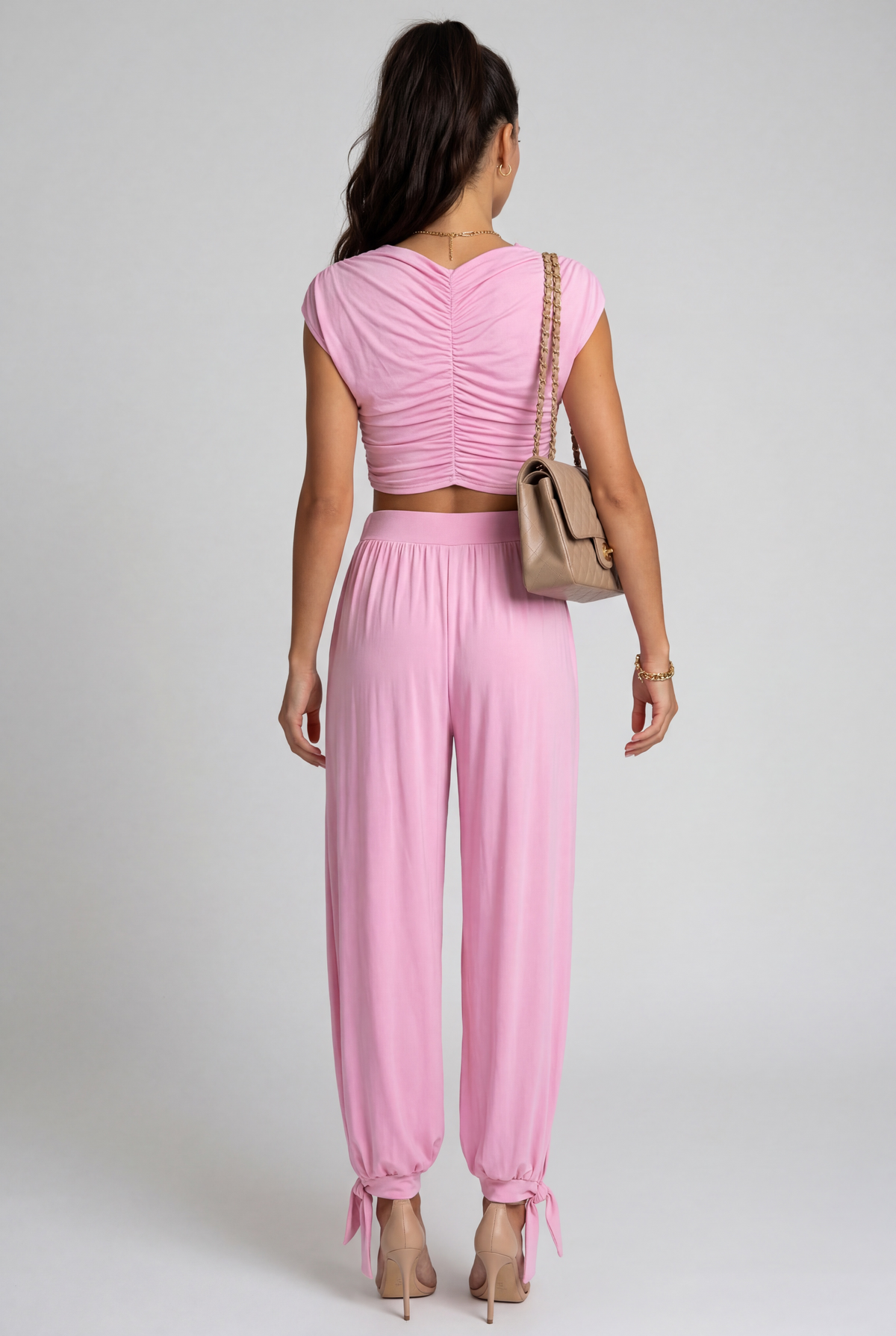 Conjunto de Dos Piezas con Top Fruncido para Mujer