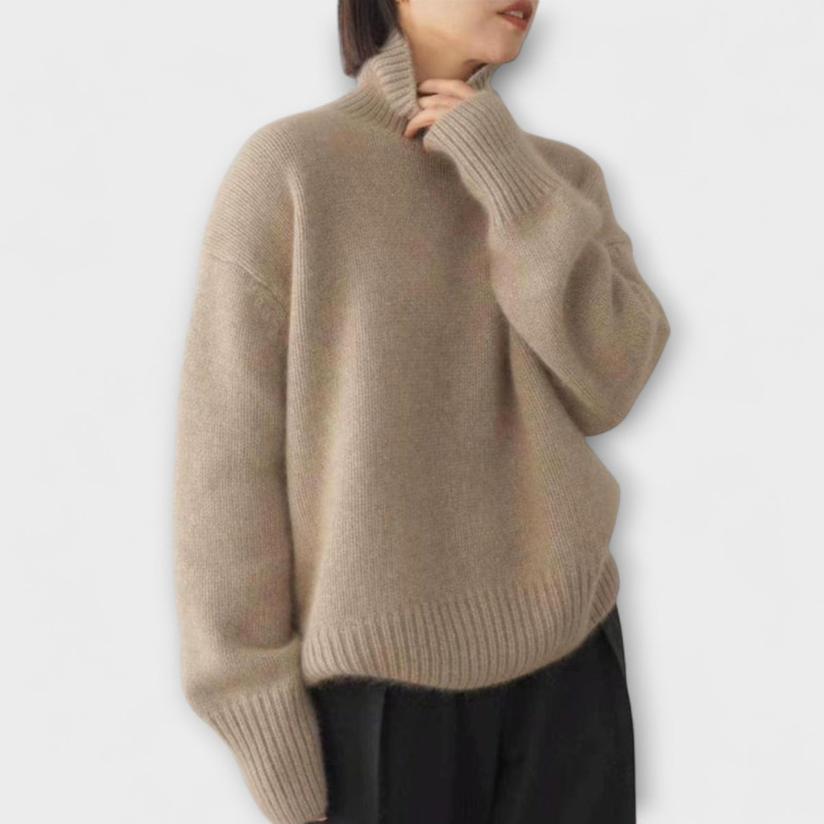 Jersey de Cachemir con Cuello Alto para Mujer – Beige
