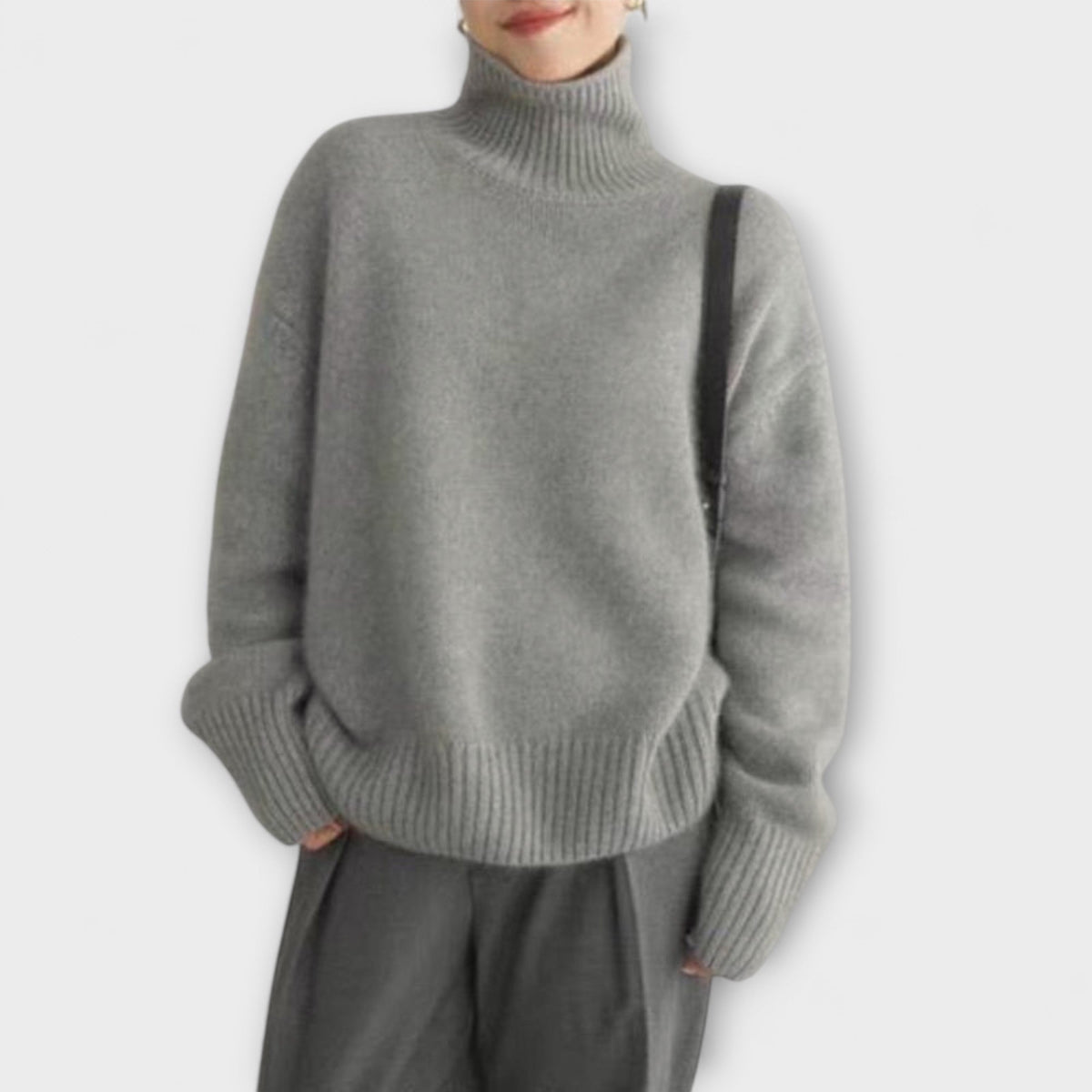 Jersey de Cachemir con Cuello Alto para Mujer – Beige