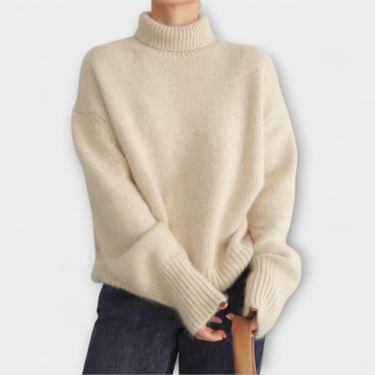 Jersey de Cachemir con Cuello Alto para Mujer – Beige