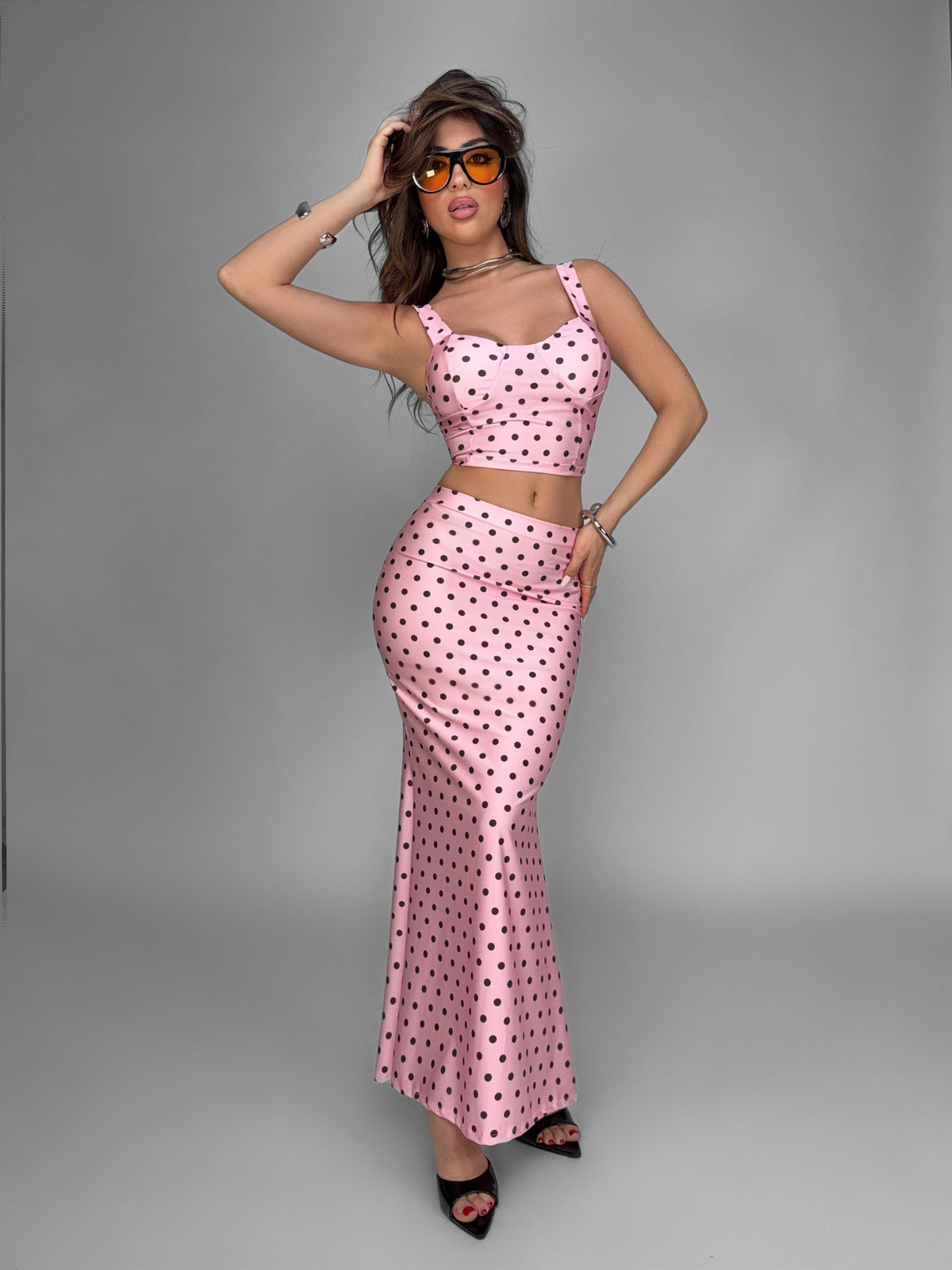 Conjunto de Dos Piezas de Lunares para Mujer – Top y Pantalón