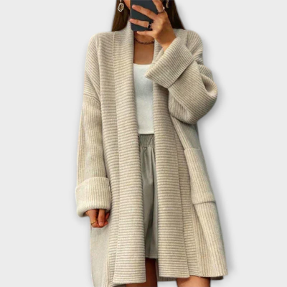 Cárdigan Largo para Mujer – Beige