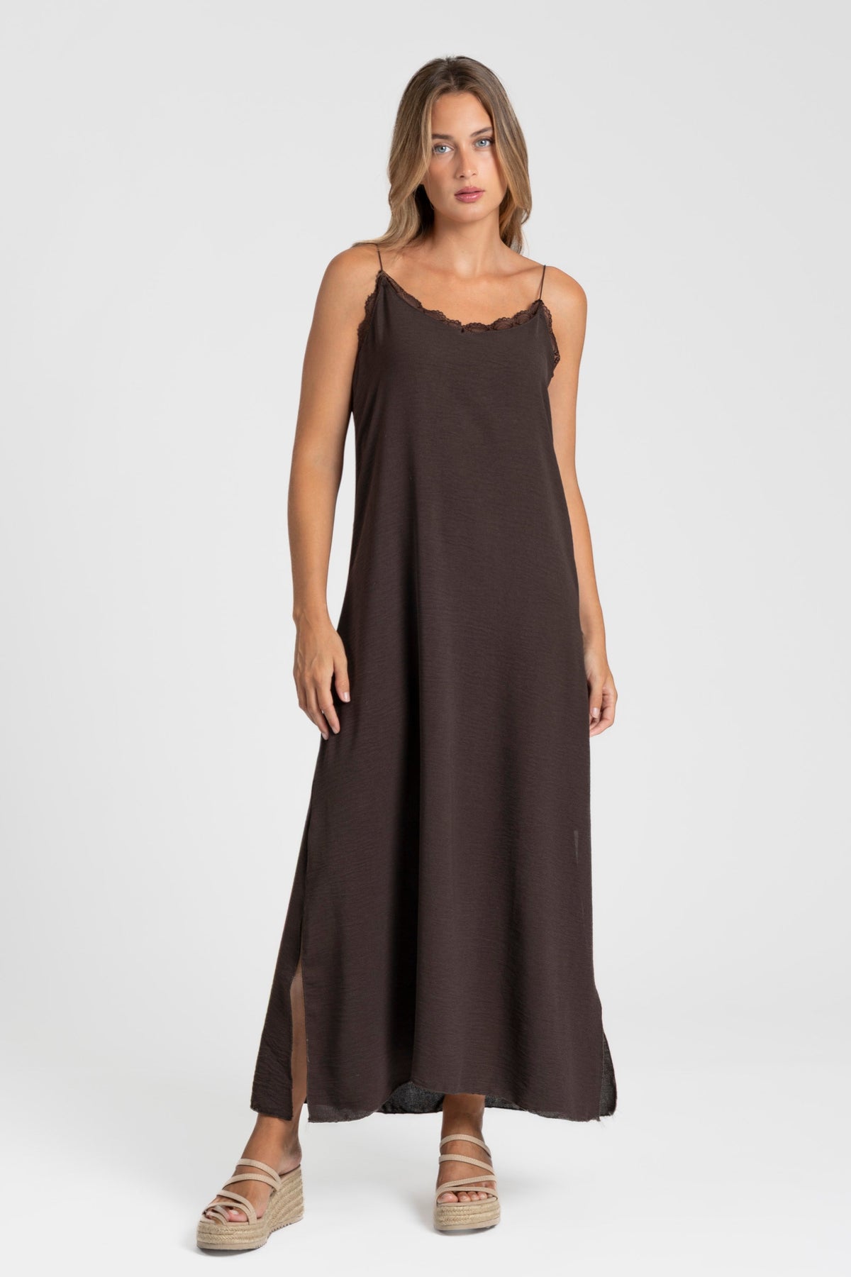 Vestido Lencero de Gasa para Mujer – Marrón