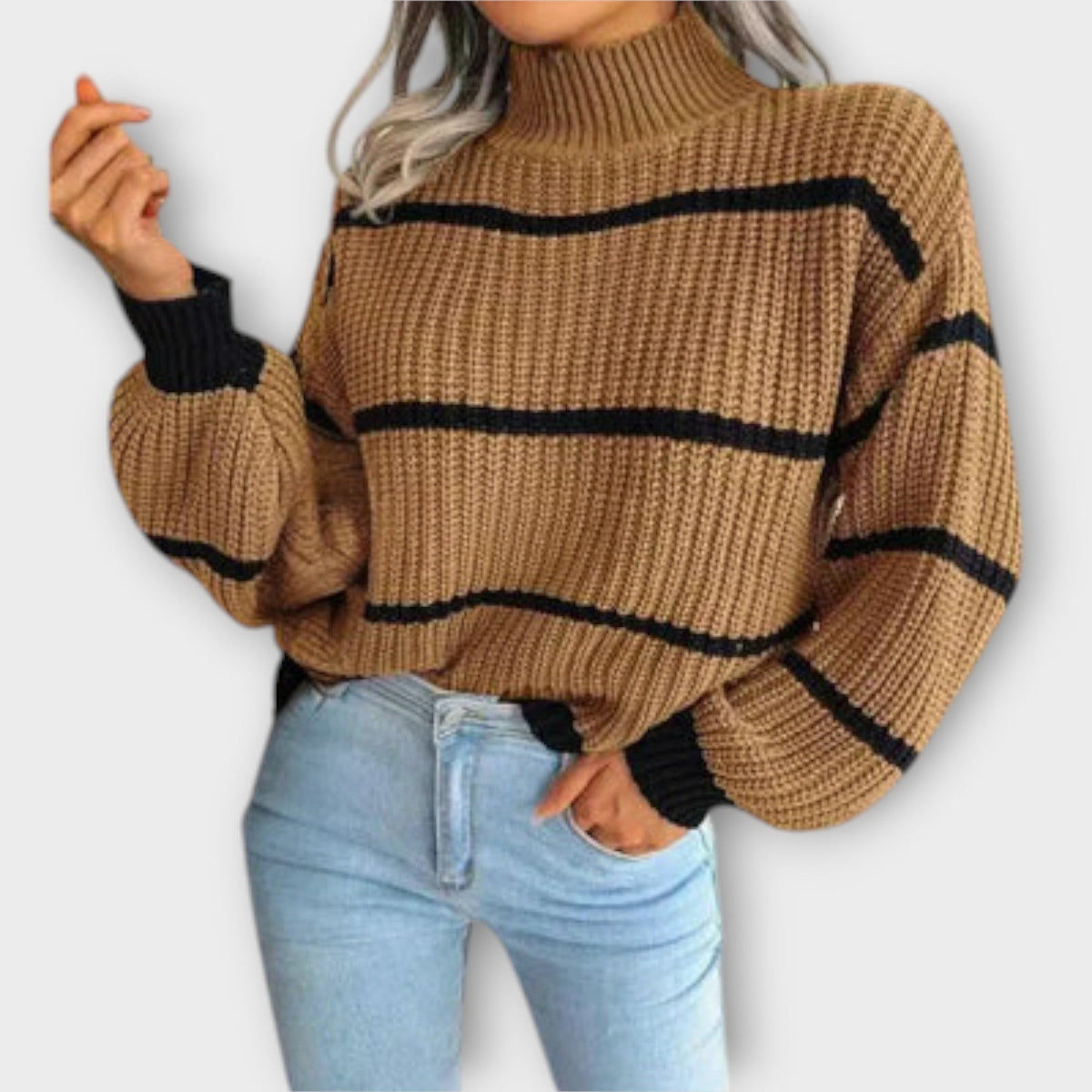 Jersey de Cuello Alto a Rayas para Mujer – Verde