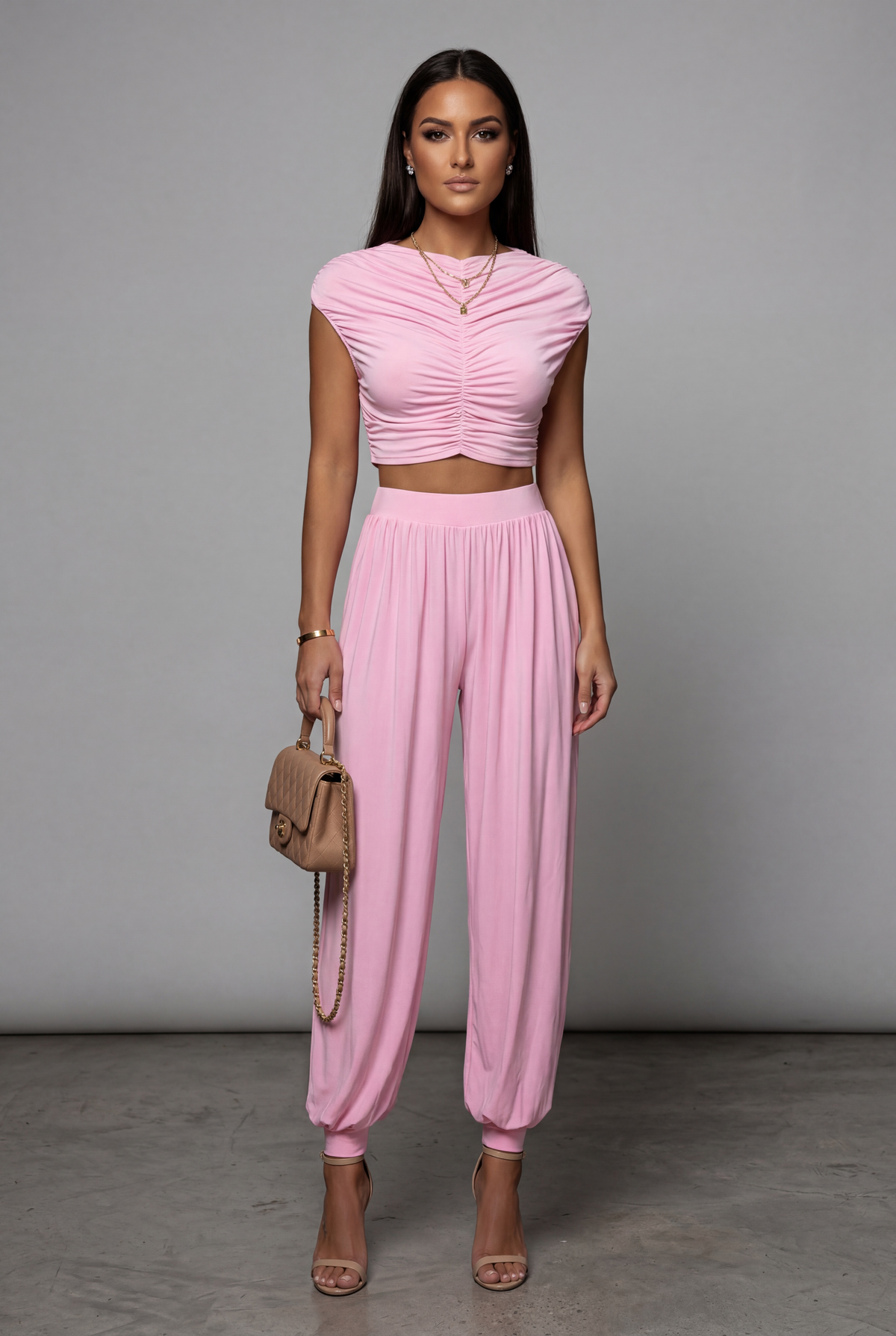 Conjunto de Dos Piezas con Top Fruncido para Mujer