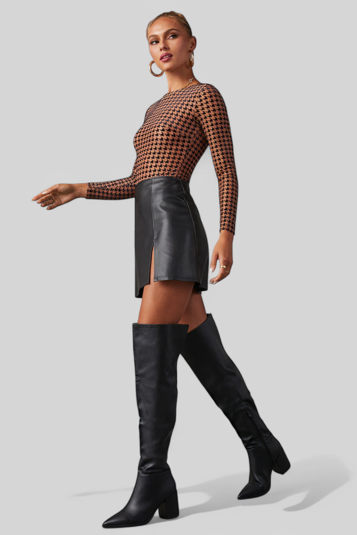 Botas por Encima de la Rodilla para Mujer – Tacón Ancho Negro