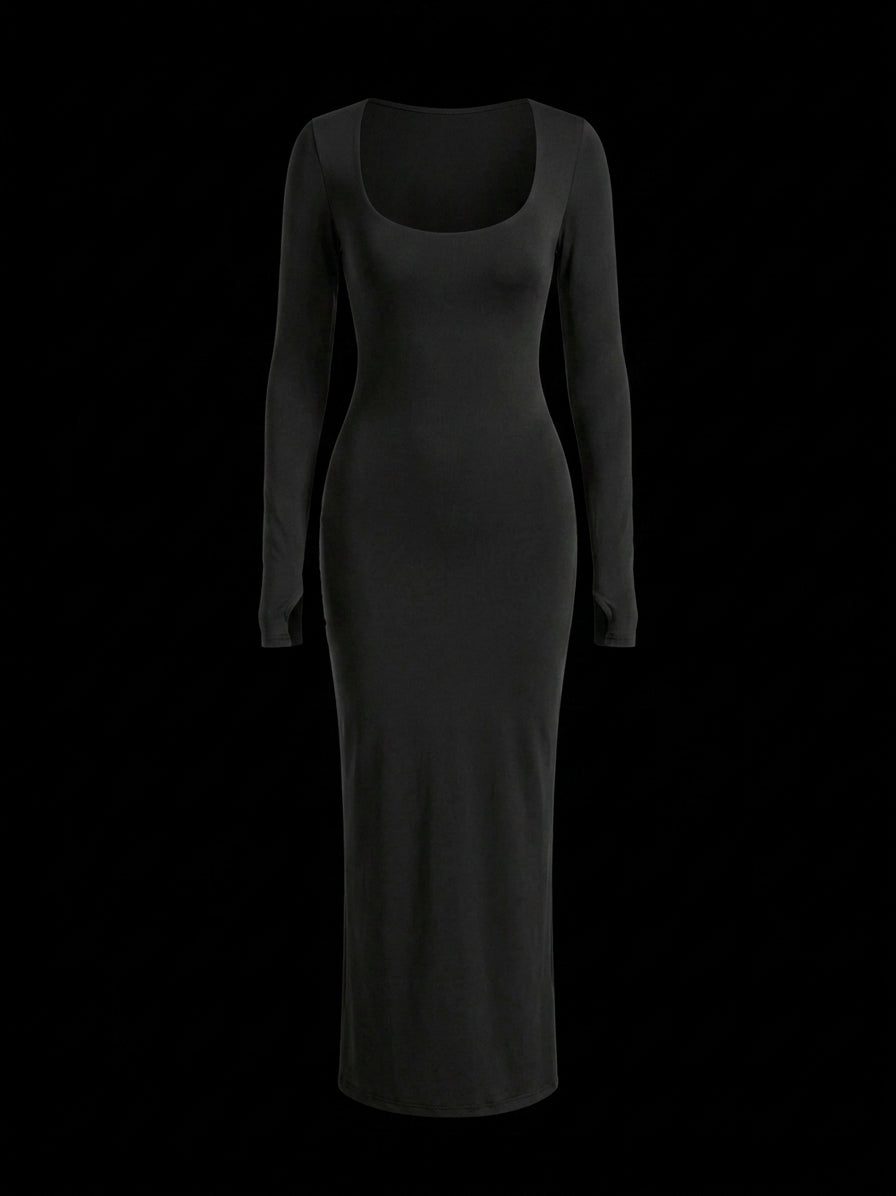 Vestido Largo Sirena para Mujer – Escote Cuadrado y Manga Larga