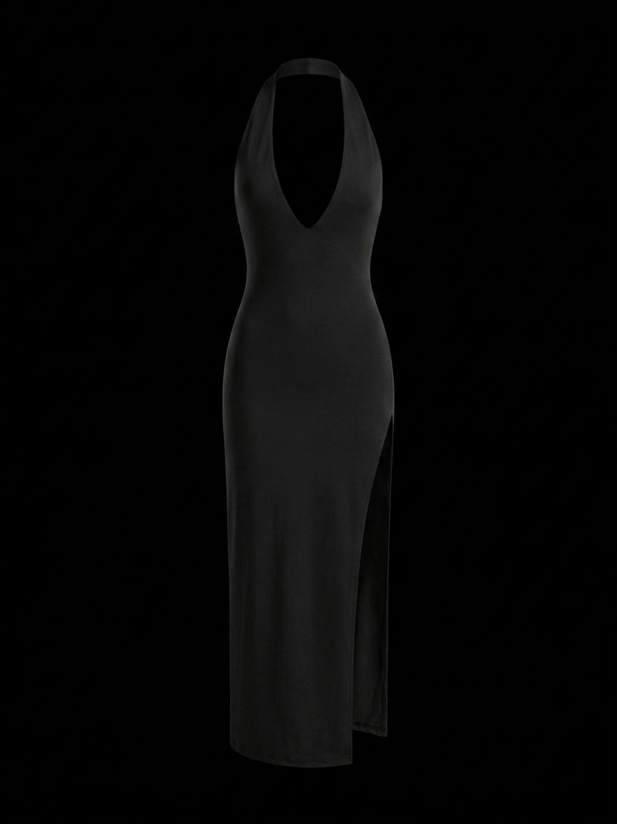 Vestido Largo Halter para Mujer – Abertura Lateral