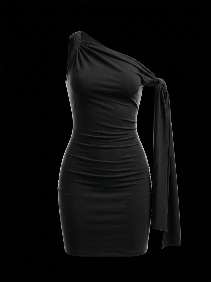 Vestido Corto Asimétrico Ajustado para Mujer – Espalda Abierta