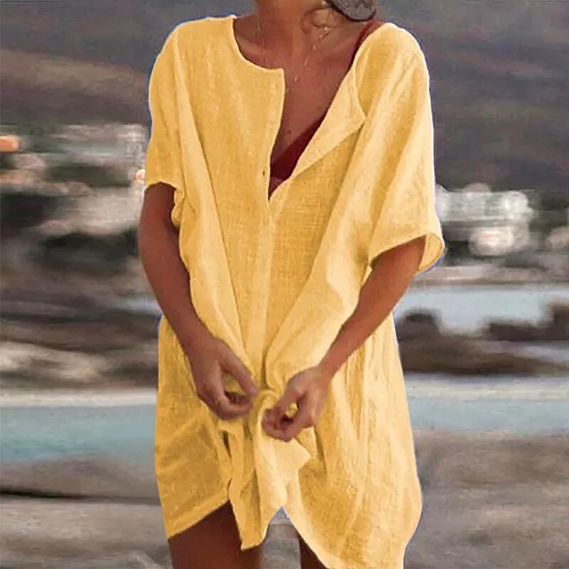 Vestido Casual de Lino y Algodón para Mujer