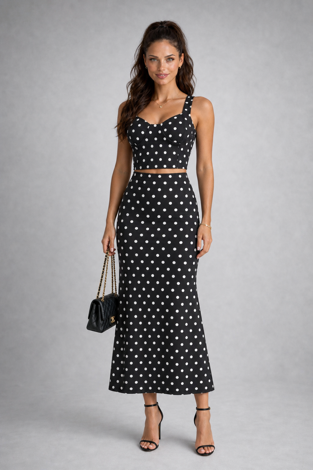 Conjunto de Dos Piezas de Lunares para Mujer – Top y Pantalón