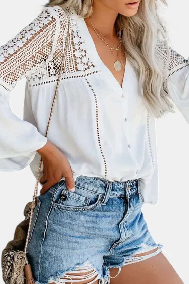 Blusa de Encaje Bohemia para Mujer – Algodón y Rayón