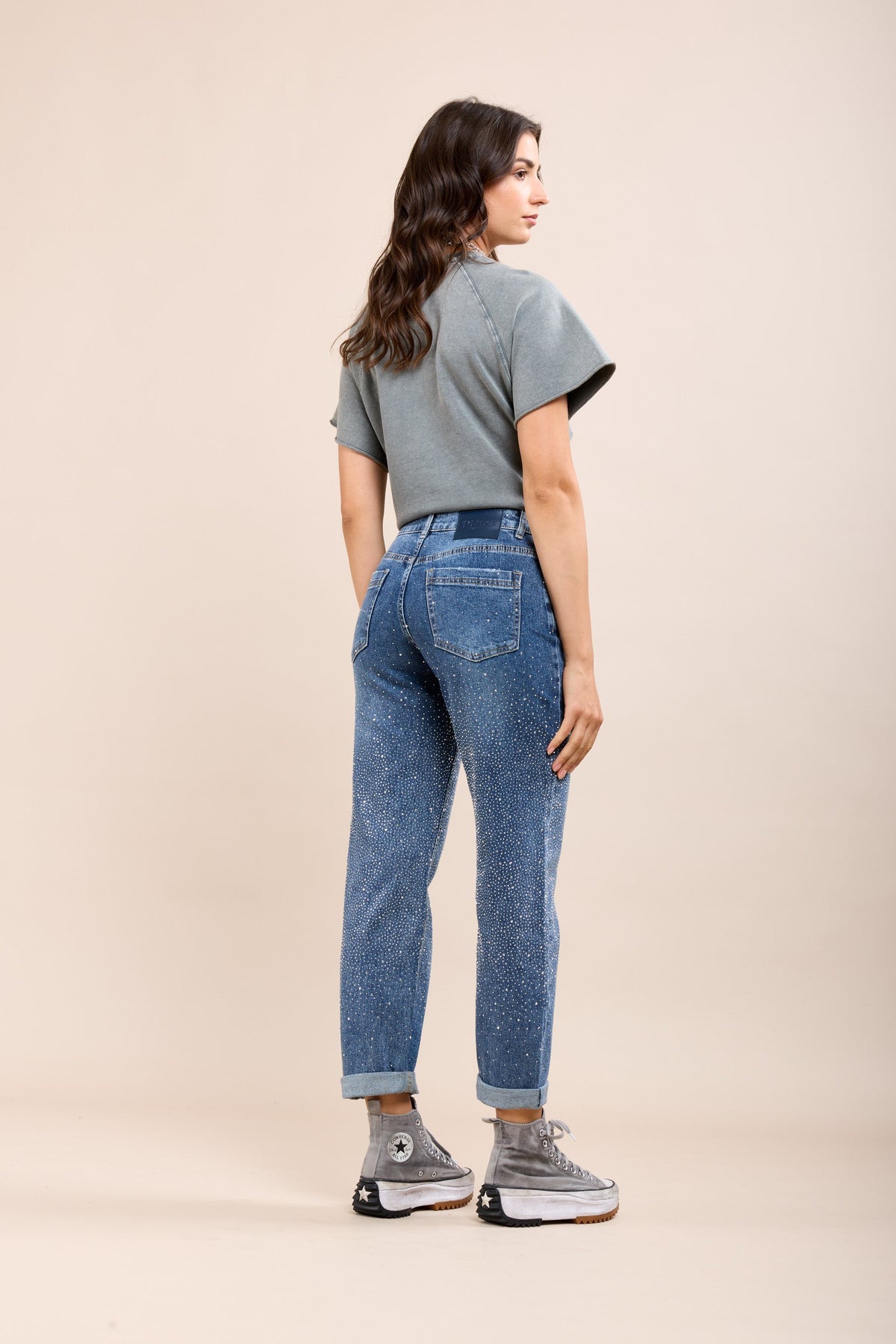 Vaqueros Boyfriend con Detalles de Strass para Mujer