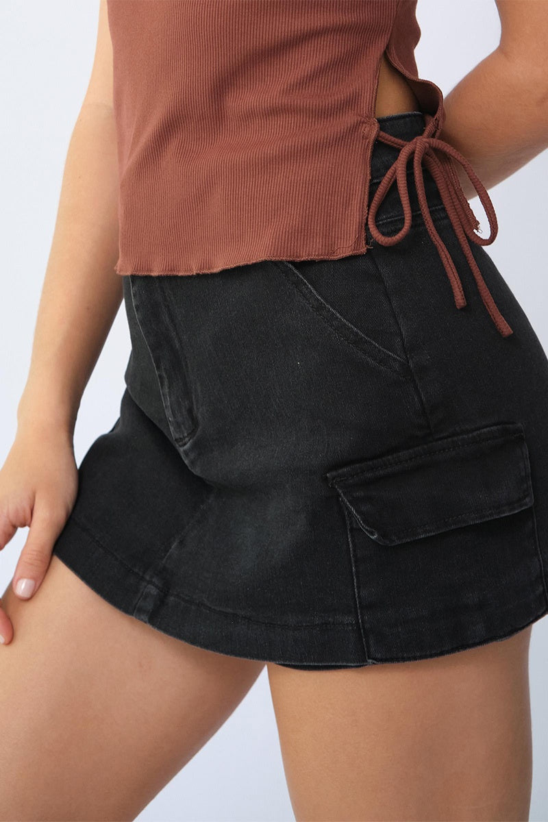 Falda Pantalón Vaquera de Talle Alto para Mujer – Bolsillos Cargo